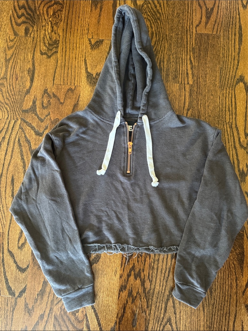 Girls Katie J NYC Cropped Charcoal Gray Half-Zip Hoodie